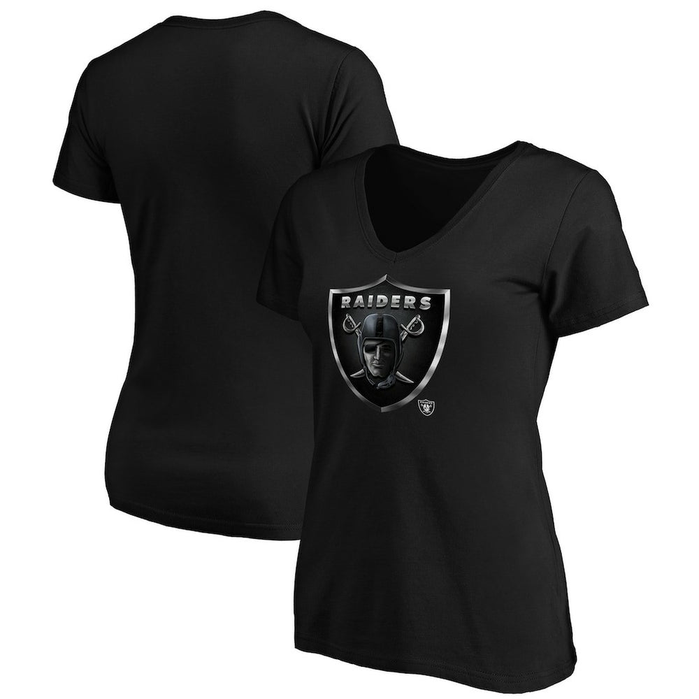 Las Vegas Raiders Women's Midnight Mascot Logo V-Neck T-Shirt - Black T-shirts