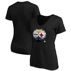 Pittsburgh Steelers Women's Midnight Mascot Logo V-Neck T-Shirt - Black T-shirts