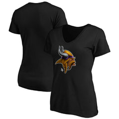 Minnesota Vikings Women's Midnight Mascot Logo V-Neck T-Shirt - Black T-shirts