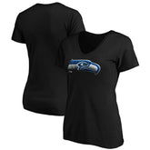 Seattle Seahawks Women's Midnight Mascot Logo V-Neck T-Shirt - Black T-shirts