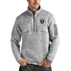 Las Vegas Raiders Antigua Fortune Quarter-Zip Pullover Jacket - Heather Gray Pullover
