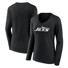 New York Jets Women's Primary Team Logo Long Sleeve V-Neck T-Shirt - Black T-shirts