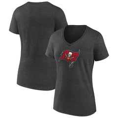 Tampa Bay Buccaneers Women's Primary Team Logo V-Neck T-Shirt - Charcoal T-shirts