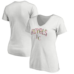 Kansas City Royals Women's Floral Arched Logo V-Neck T-Shirt - White T-shirts