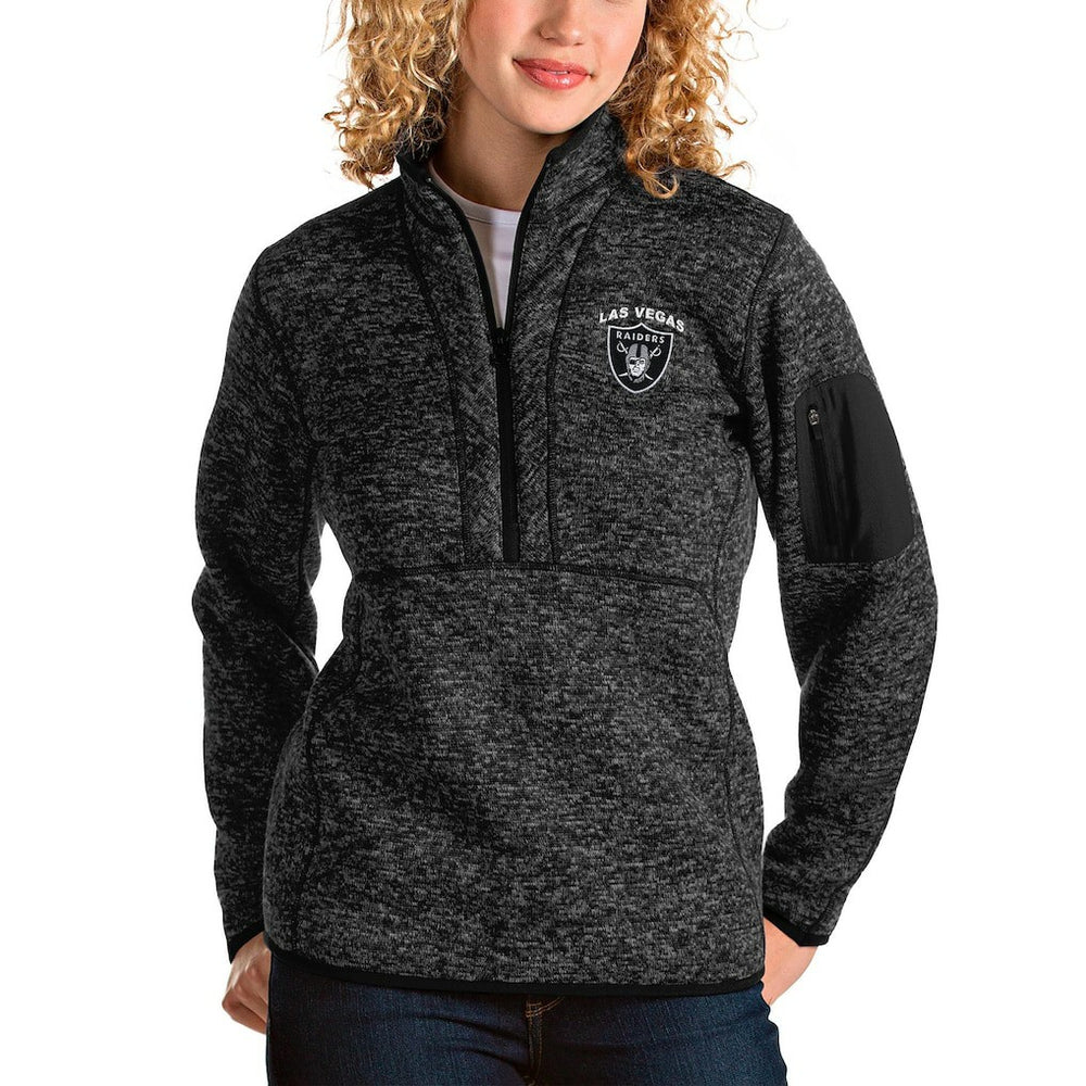 Las Vegas Raiders Antigua Women's Fortune Half-Zip Pullover Jacket - Heather Black Pullover