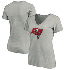 Tampa Bay Buccaneers Women's Primary Logo V-Neck T-Shirt - Heather Gray T-shirts