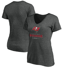 Tampa Bay Buccaneers Women's Team Lockup V-Neck T-Shirt - Heather Gray T-shirts