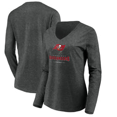 Tampa Bay Buccaneers Women's Team Lockup Long Sleeve V-Neck T-Shirt - Heather Gray T-shirts