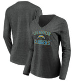 Los Angeles Chargers Women's Victory Arch Long Sleeve V-Neck T-Shirt - Heather Gray T-shirts