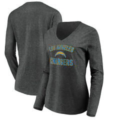 Los Angeles Chargers Women's Victory Arch Long Sleeve V-Neck T-Shirt - Heather Gray T-shirts