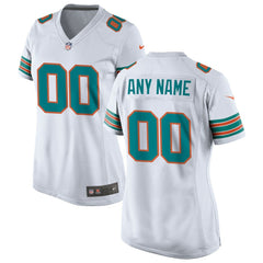 Miami Dolphins Women's Alternate Custom Game Jersey - White Jerseys