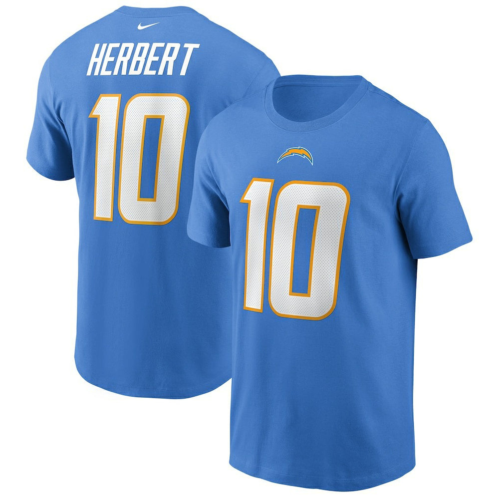 Justin Herbert Los Angeles Chargers Name & Number T-Shirt - Powder Blue T-shirts