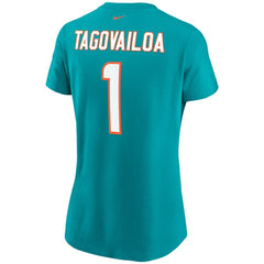 Tua Tagovailoa Miami Dolphins Women's Name & Number T-Shirt - Aqua T-shirts
