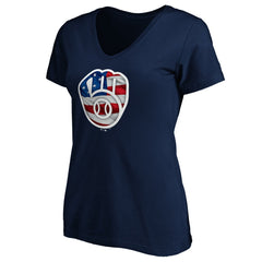 Milwaukee Brewers Logo Women's Banner Wave V-Neck T-Shirt - Navy T-shirts