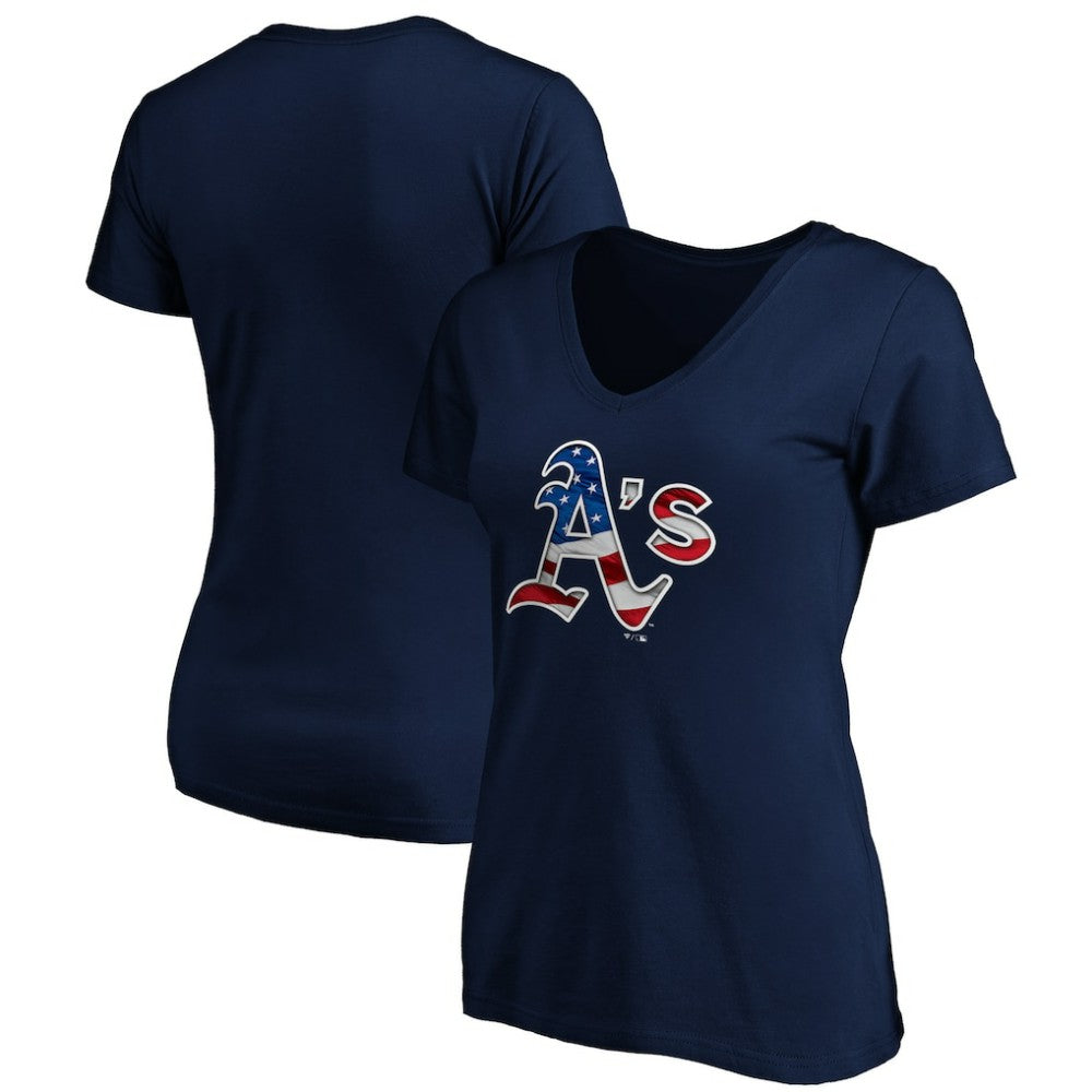 Athletics Logo Women's Banner Wave V-Neck T-Shirt - Navy T-shirts
