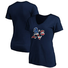 Athletics Logo Women's Banner Wave V-Neck T-Shirt - Navy T-shirts