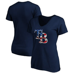 Tampa Bay Rays Logo Women's Banner Wave V-Neck T-Shirt - Navy T-shirts