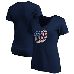 Washington Nationals Logo Women's Banner Wave V-Neck T-Shirt - Navy T-shirts
