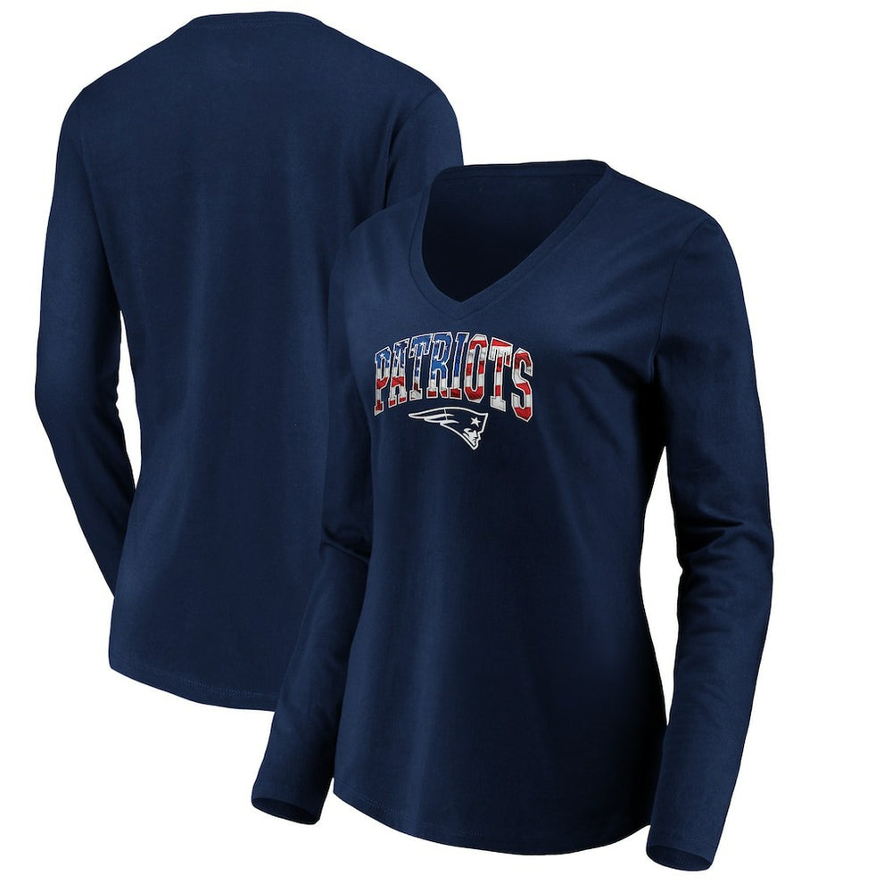 New England Patriots Women's Banner Wave V-Neck Long Sleeve T-Shirt - Navy T-shirts