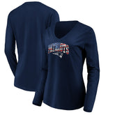 New England Patriots Women's Banner Wave V-Neck Long Sleeve T-Shirt - Navy T-shirts