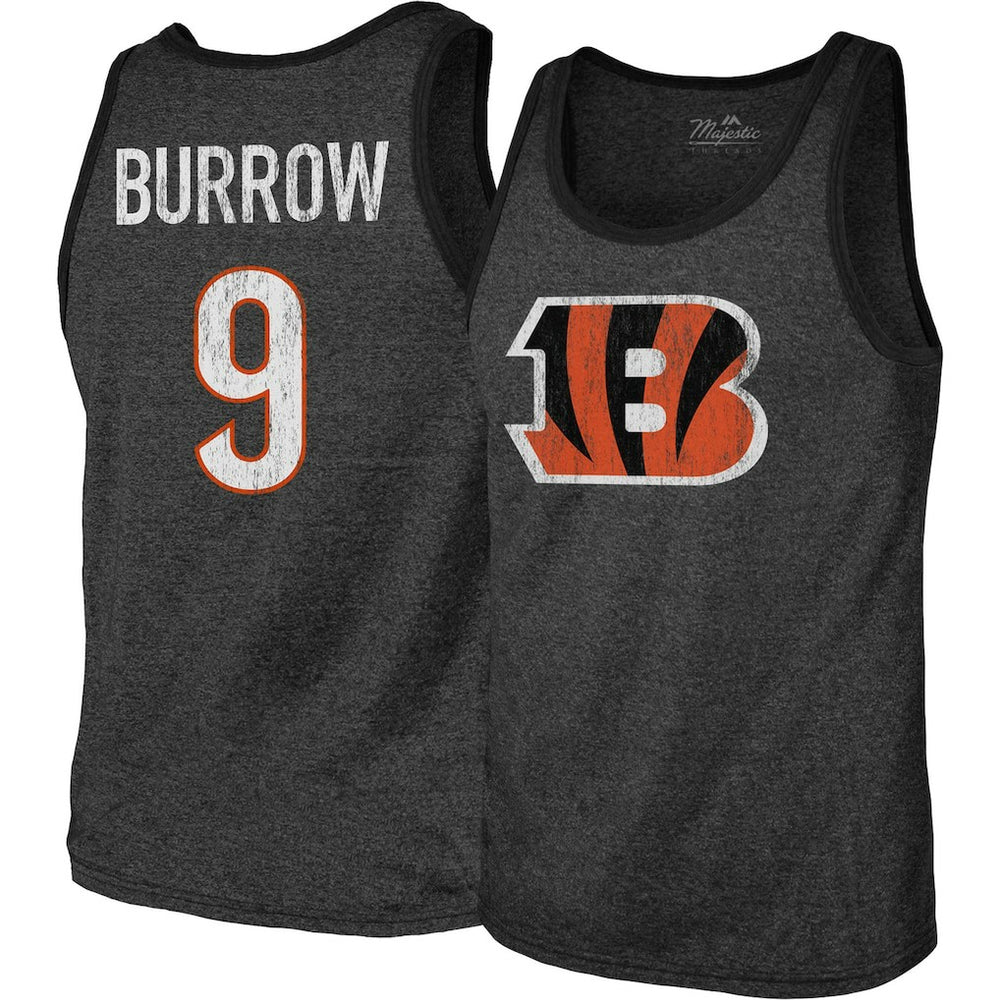 Joe Burrow Cincinnati Bengals Majestic Threads Name & Number Tri-Blend Tank Top - Black Tops