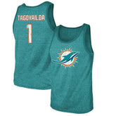 Tua Tagovailoa Miami Dolphins Majestic Threads Name & Number Tri-Blend Tank Top - Aqua Tops