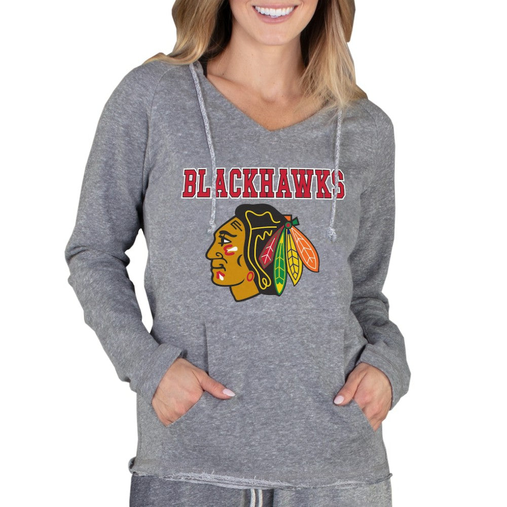 Chicago Blackhawks Concepts Sport Women's Mainstream Terry Tri-Blend Long Sleeve Hooded Top - Gray | US 3929298