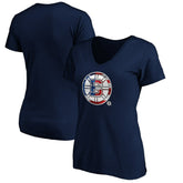 Boston Bruins Women's Banner Wave Logo V-Neck T-Shirt T-Shirt - Navy | US 3930378