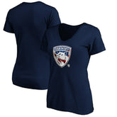 Florida Panthers Women's Banner Wave Logo V-Neck T-Shirt T-Shirt - Navy | US 3930385
