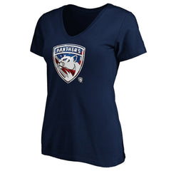 Florida Panthers Women's Banner Wave Logo V-Neck T-Shirt T-Shirt - Navy | US 3930385