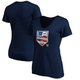 Los Angeles Kings Women's Banner Wave Logo V-Neck T-Shirt T-Shirt - Navy | US 3930386
