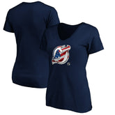 New Jersey Devils Women's Banner Wave Logo V-Neck T-Shirt T-Shirt - Navy | US 3930389