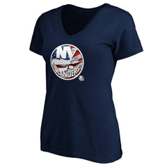 New York Islanders Women's Banner Wave Logo V-Neck T-Shirt T-Shirt - Navy | US 3930390
