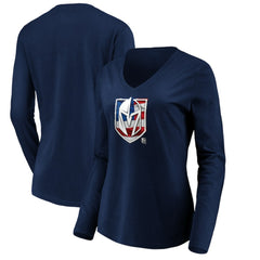 Vegas Golden Knights women's Banner Wave Logo Long Sleeve V-Neck T-Shirt - Navy | US 3930420