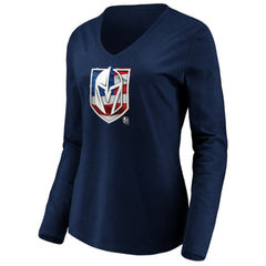 Vegas Golden Knights women's Banner Wave Logo Long Sleeve V-Neck T-Shirt - Navy | US 3930420