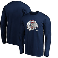 Chicago Blackhawks Banner Wave Logo Long Sleeve T-Shirt - Navy | US 3930426
