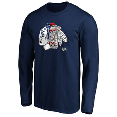 Chicago Blackhawks Banner Wave Logo Long Sleeve T-Shirt - Navy | US 3930426