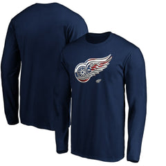Detroit Red Wings Banner Wave Logo Long Sleeve T-Shirt - Navy | US 3930430