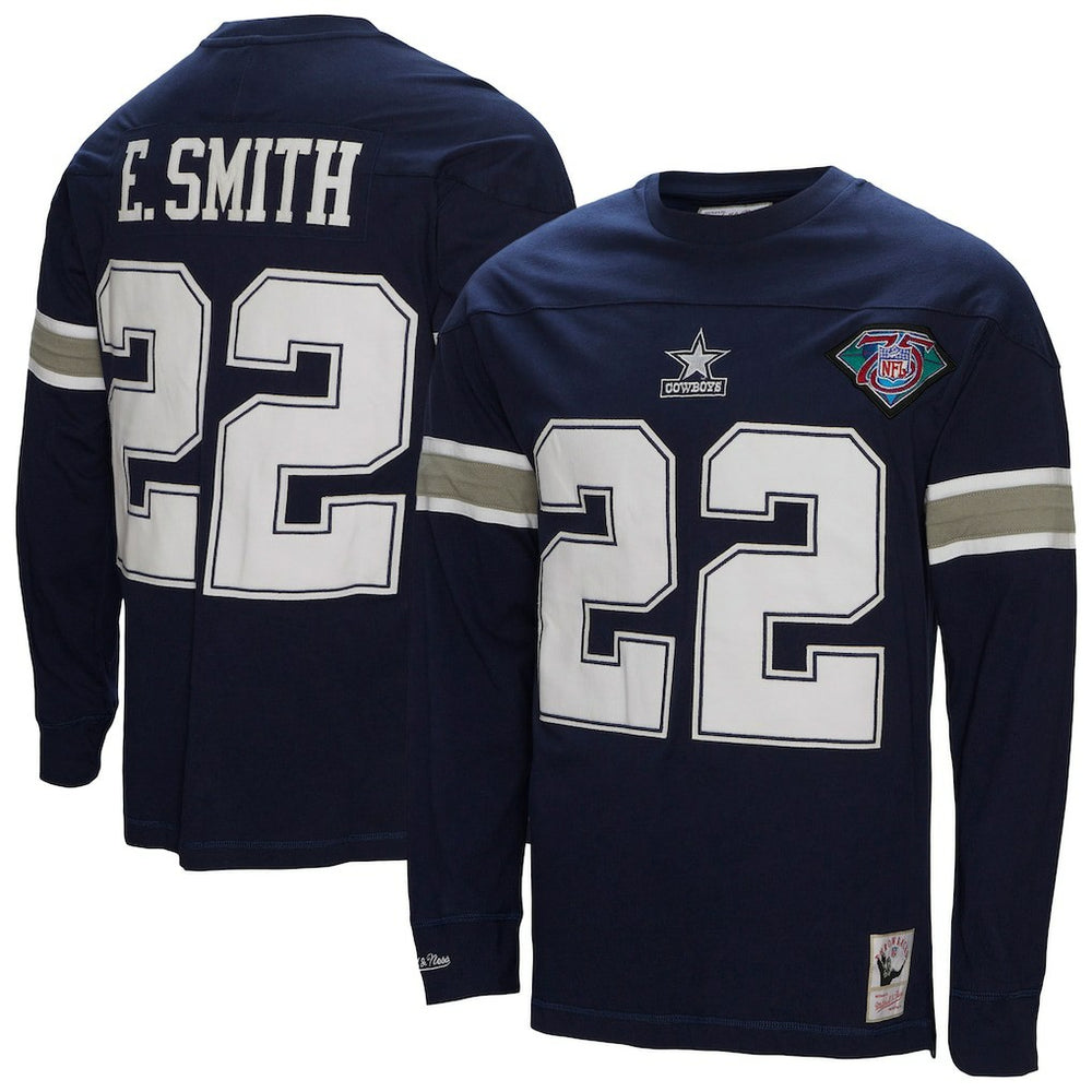 Emmitt Smith Dallas Cowboys Throwback Retired Player Name & Number Long Sleeve Top - Navy Tops