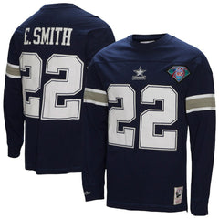Emmitt Smith Dallas Cowboys Throwback Retired Player Name & Number Long Sleeve Top - Navy Tops