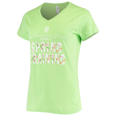 San Francisco Giants Soft as a Grape Women's Script Floral V-Neck T-Shirt - Green T-shirts