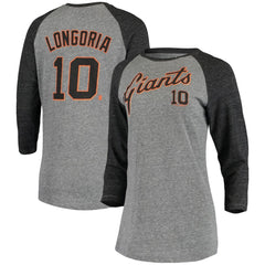 Evan Longoria San Francisco Giants 5th & Ocean by New Era Women's Script Name & Number Raglan Tri-Blend 3/4-Sleeve T-Shirt - Gray T-shirts