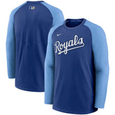 Kansas City Royals Nike Authentic Collection Pregame Performance Raglan Pullover Sweatshirt - Royal/Light Blue Pullover