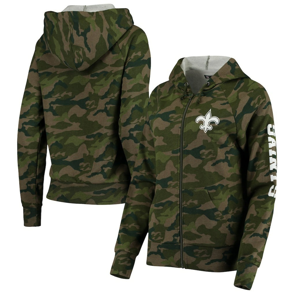 New Orleans Saints New Era Women's Raglan Full-Zip Hoodie - Camo Hoodies