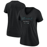 Miami Marlins Nike Women's Authentic Collection Tri-Blend V-Neck T-Shirt - Heather Black T-shirts