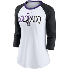 Colorado Rockies Nike Women's Color Split Tri-Blend 3/4-Sleeve Raglan T-Shirt - White/Heathered Black T-shirts