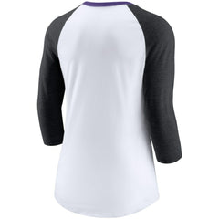 Colorado Rockies Nike Women's Color Split Tri-Blend 3/4-Sleeve Raglan T-Shirt - White/Heathered Black T-shirts