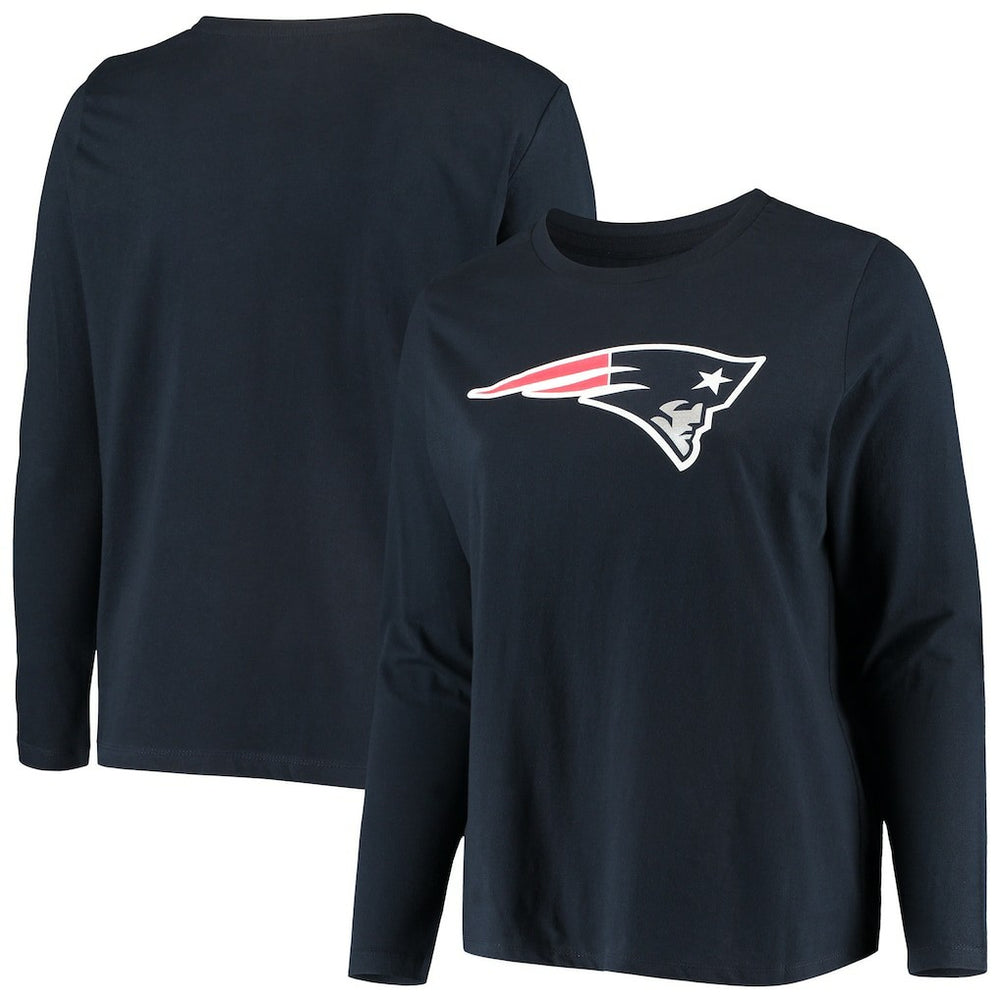 New England Patriots Women's Plus Size Primary Logo Long Sleeve Scoop Neck T-Shirt - Navy T-shirts