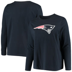 New England Patriots Women's Plus Size Primary Logo Long Sleeve Scoop Neck T-Shirt - Navy T-shirts
