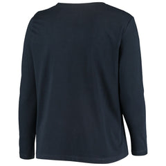 New England Patriots Women's Plus Size Primary Logo Long Sleeve Scoop Neck T-Shirt - Navy T-shirts